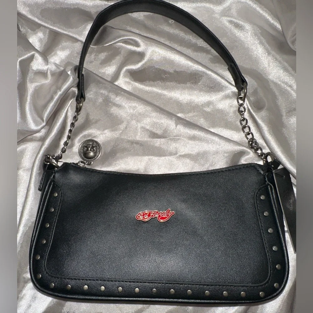 Ed Hardy Black and Red Studded Shoulder Bag - Picture 2 of 7